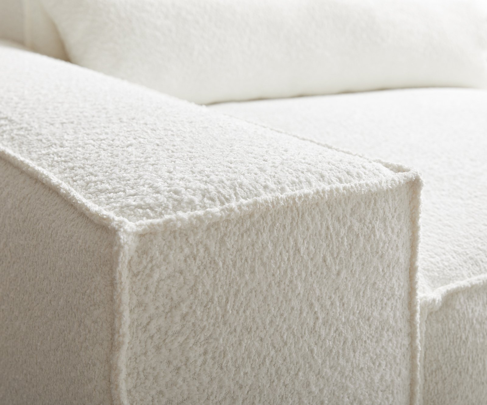 Pohovka v tvare "U" Sirpio 300x200 cm bouclé bielo-krémová ležadlo variabilné s taburetom - Image 6