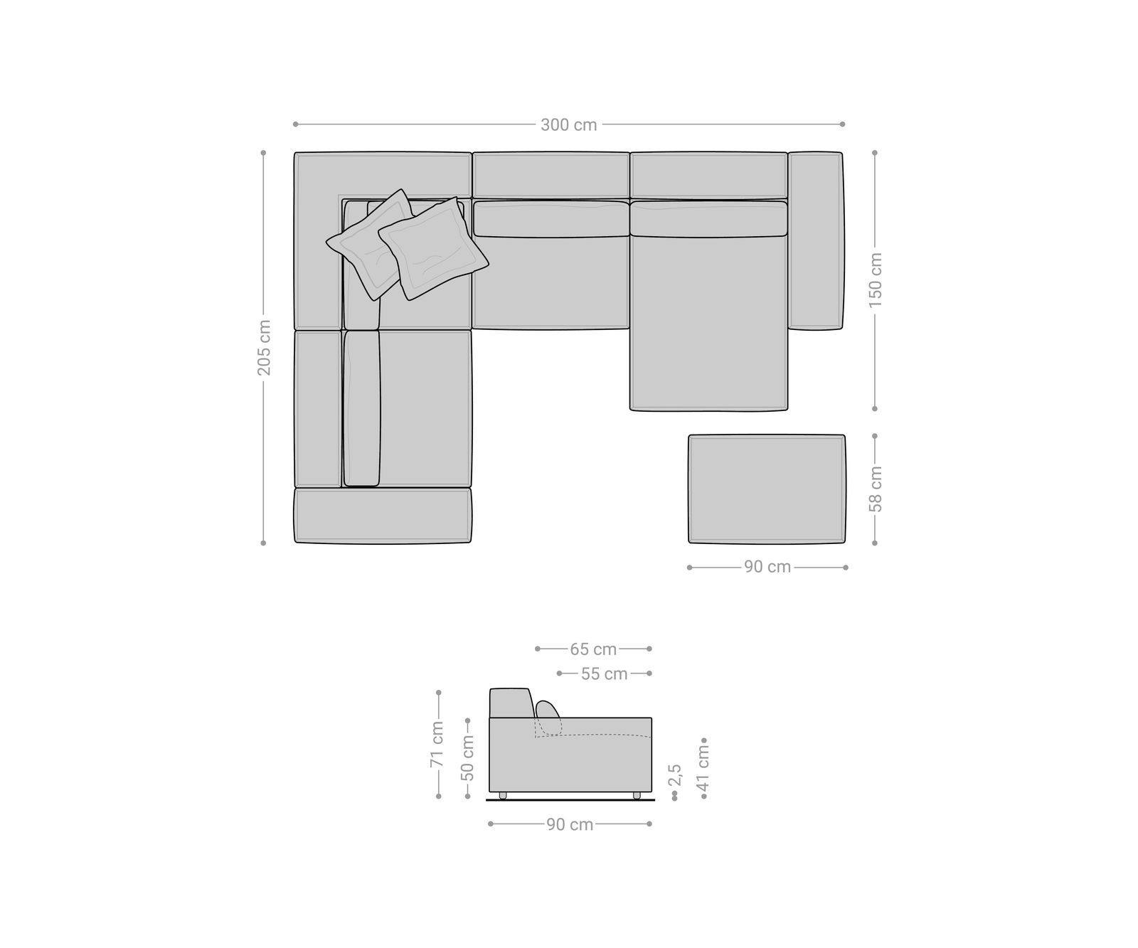 Pohovka v tvare "U" Sirpio 300x200 cm bouclé bielo-krémová ležadlo variabilné s taburetom - Image 7