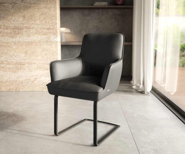 Jedálenská stolička Heira-Flex s opierkami pravá koža čierna jedálenská stolička plochá čierna vrecková pružina