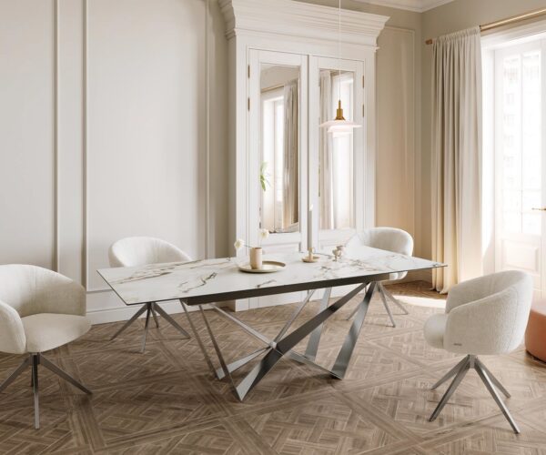 Jedálenský stôl Edge 180-220x100 keramika Calacatta Luxe bielo-zlato-šedá Spider plochá oceľ nerezová oceľ rozkladací - Image 7