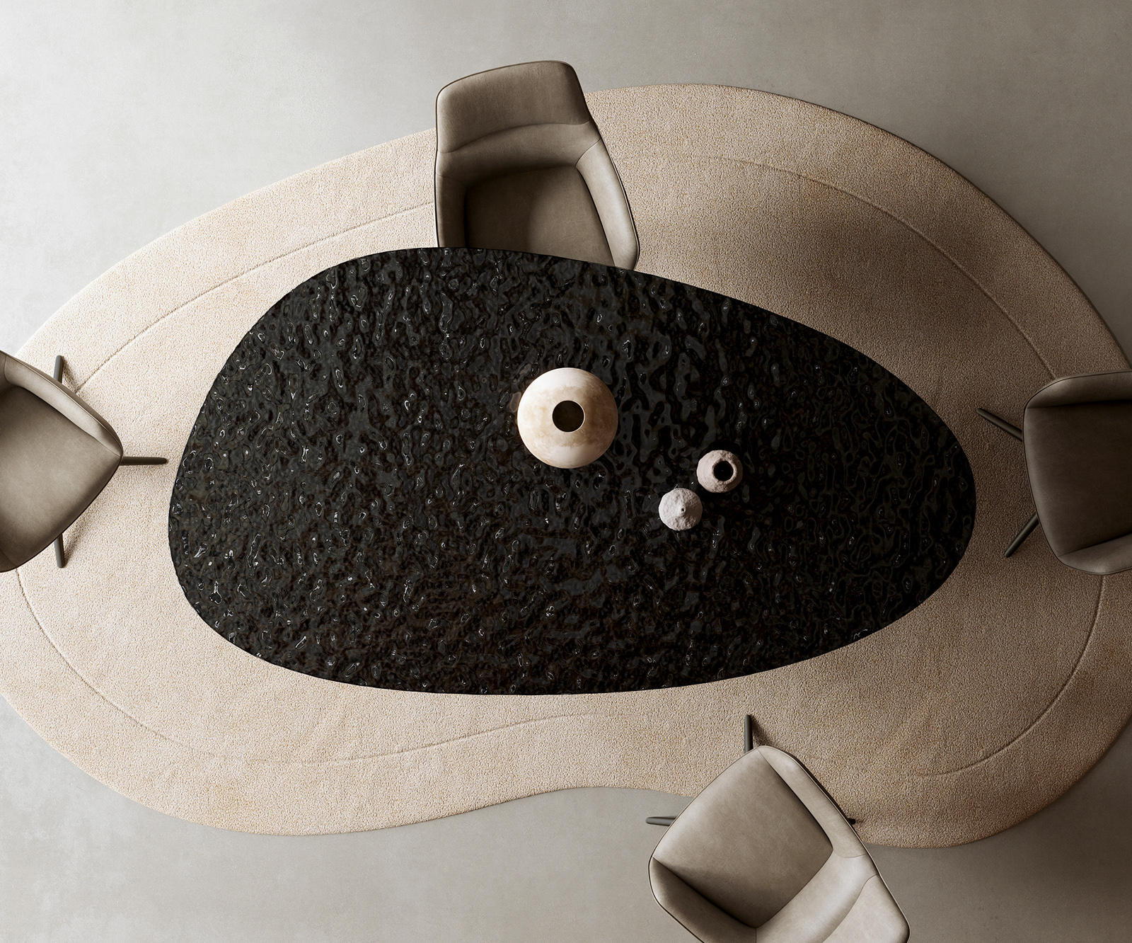 Jedálenský stôl Edge oválny 220x120 reliéfne sklo dymovo čierna 3D dizajn Zenthara hranatý kov čierna - Image 6