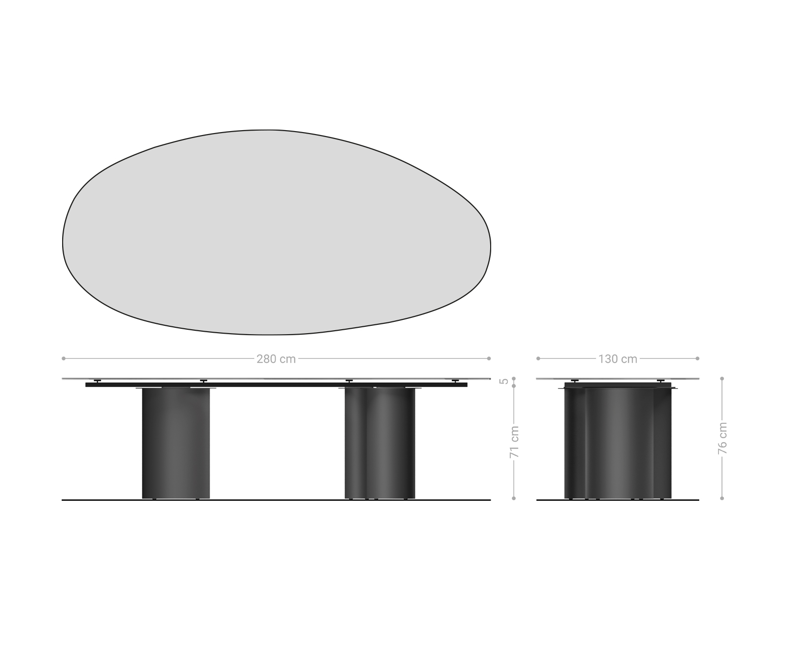 Jedálenský stôl Edge oválny 280x130 keramika Laminam® sabbia dubová farba Troa kov titánová farba - Image 7