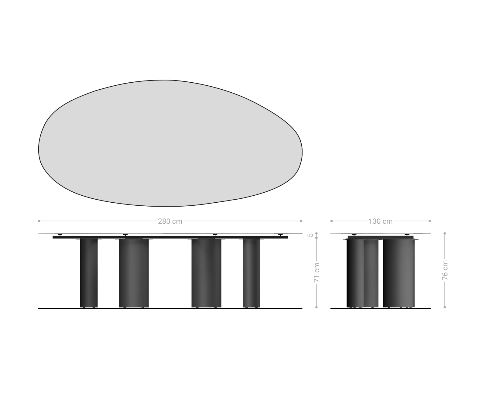 Jedálenský stôl Edge oválny 280x130 keramika Laminam® Sabbia dubová podstava nerezová oceľ grafitová - Image 8