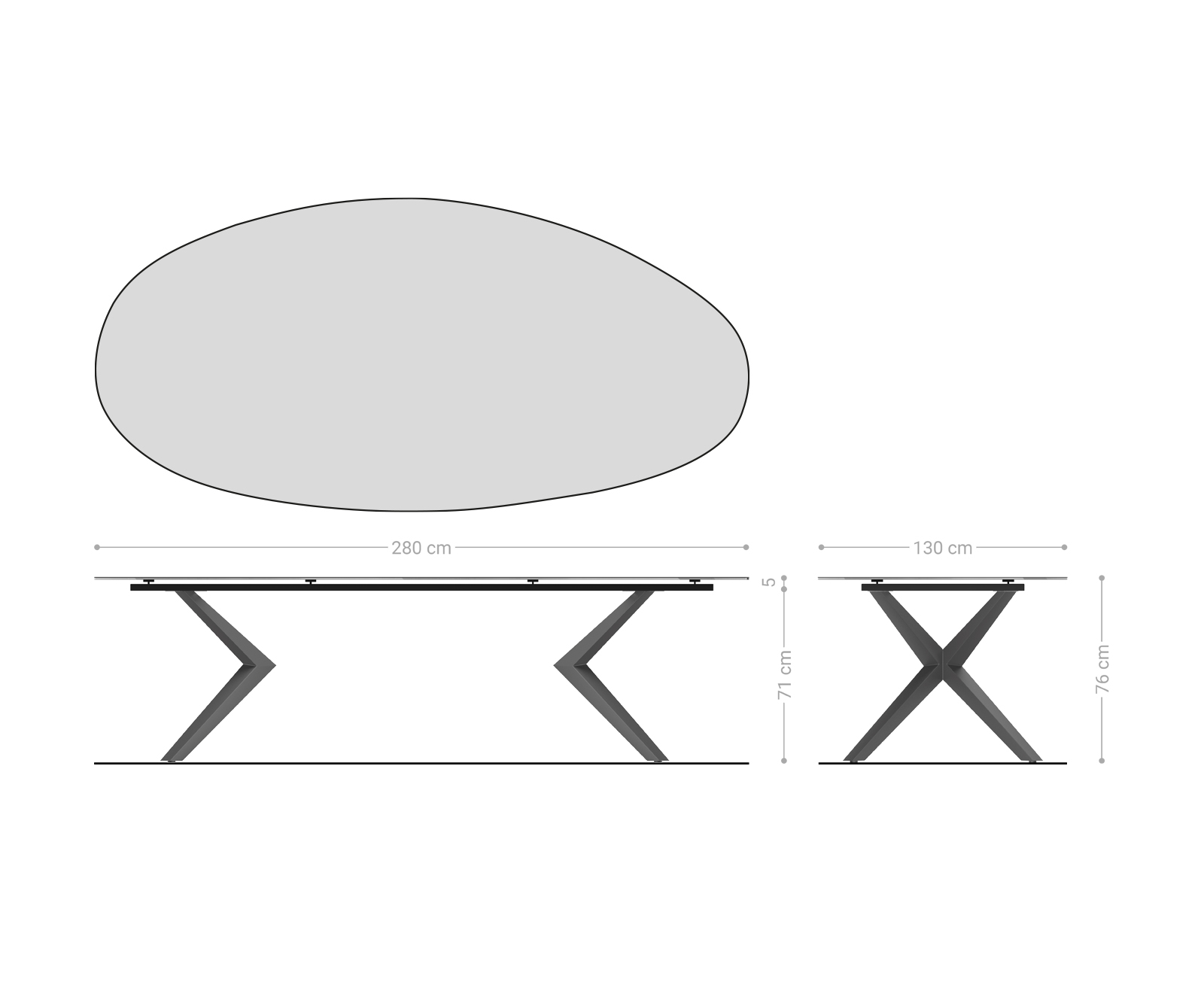 Jedálenský stôl Edge oválny 280x130 keramika Laminam® sabbia dubová farba Zenthara hranatý kov titánová farba - Image 7