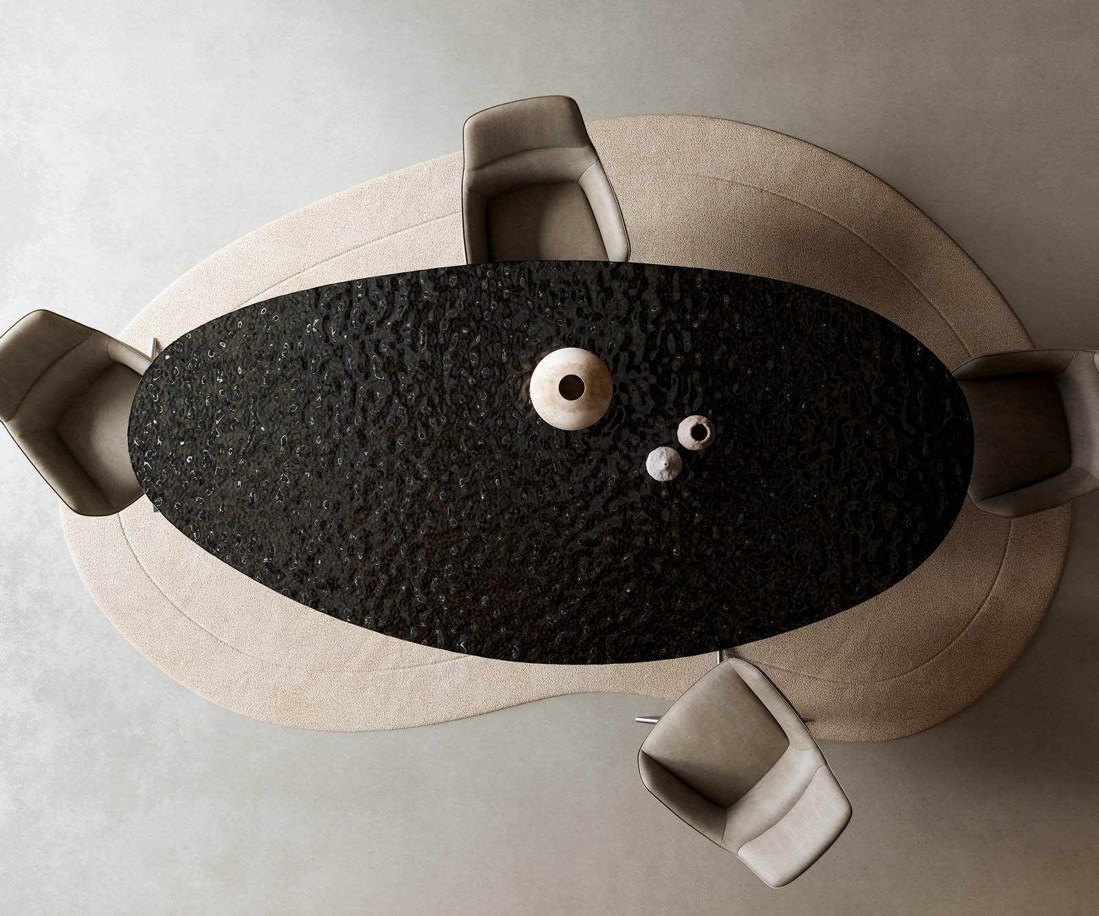 Jedálenský stôl Edge oválny 280x130 reliéfne sklo dymovo čierna 3D dizajn Prisma metalická strieborná - Image 6