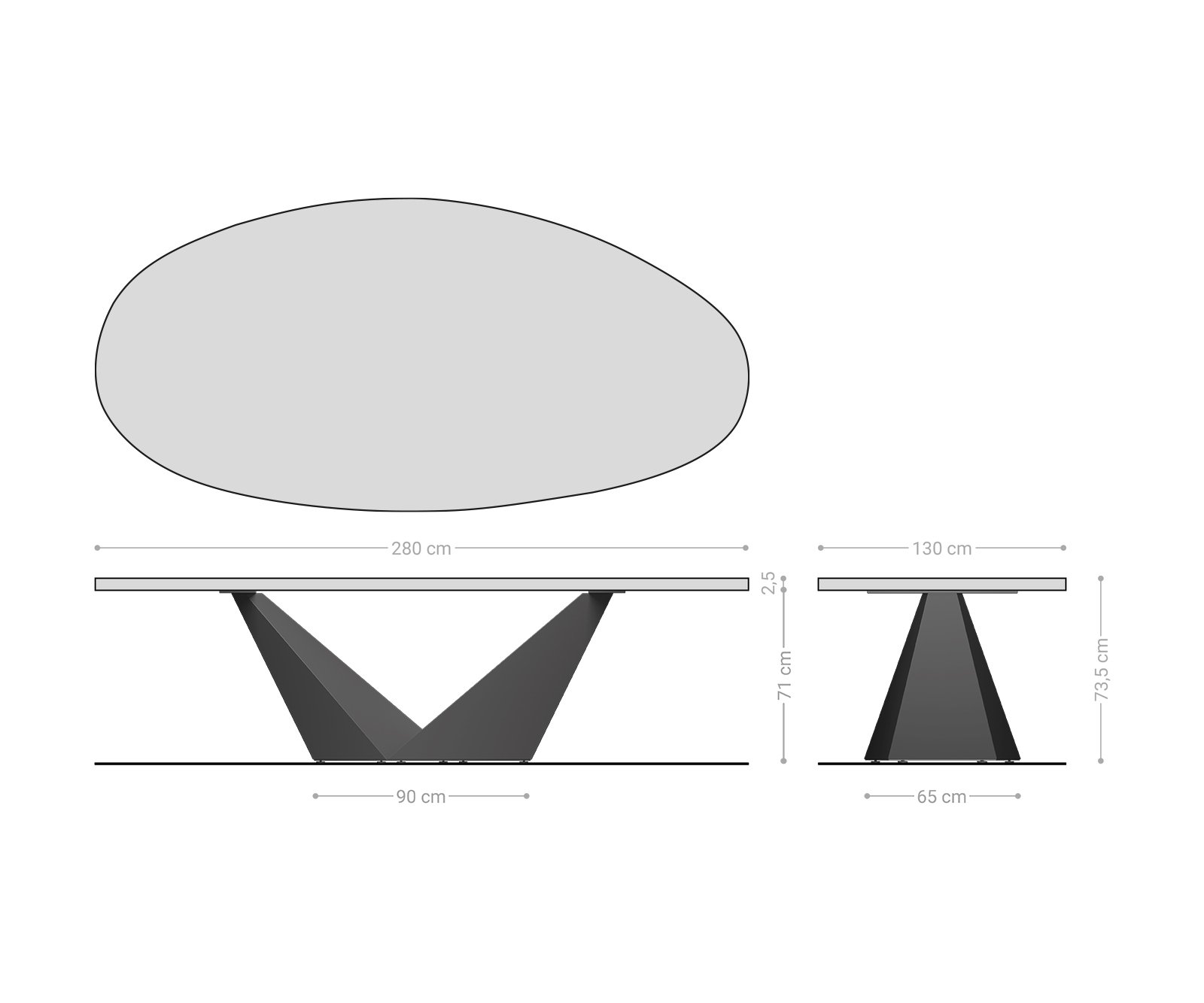 Jedálenský stôl Edge oválny 280x130 reliéfne sklo dymovo čierna 3D dizajn Prisma metalická strieborná - Image 8