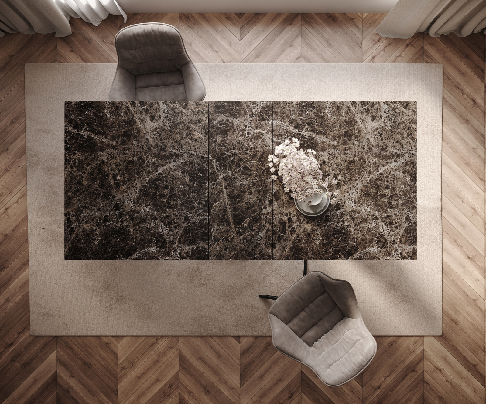 Jedálenský stôl Edge 180-220x100 keramika Laminam® Emperador Extra Lucidato tmavohnedá podstava v tvare W čierna rozkladací - Image 6