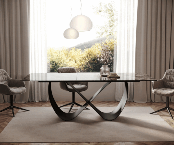 Jedálenský stôl Edge 180-220x100 keramika Laminam® Emperador Extra Lucidato tmavohnedá Infinity kov čierna rozkladací - Image 2