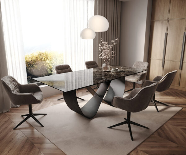 Jedálenský stôl Edge 180-220x100 keramika Laminam® Emperador Extra Lucidato tmavohnedá Infinity kov čierna rozkladací - Image 7