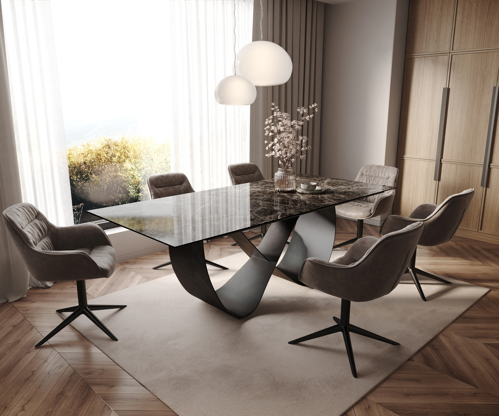 Jedálenský stôl Edge 180-220x100 keramika Laminam® Emperador Extra Lucidato tmavohnedá Infinity kov čierna rozkladací - Image 7