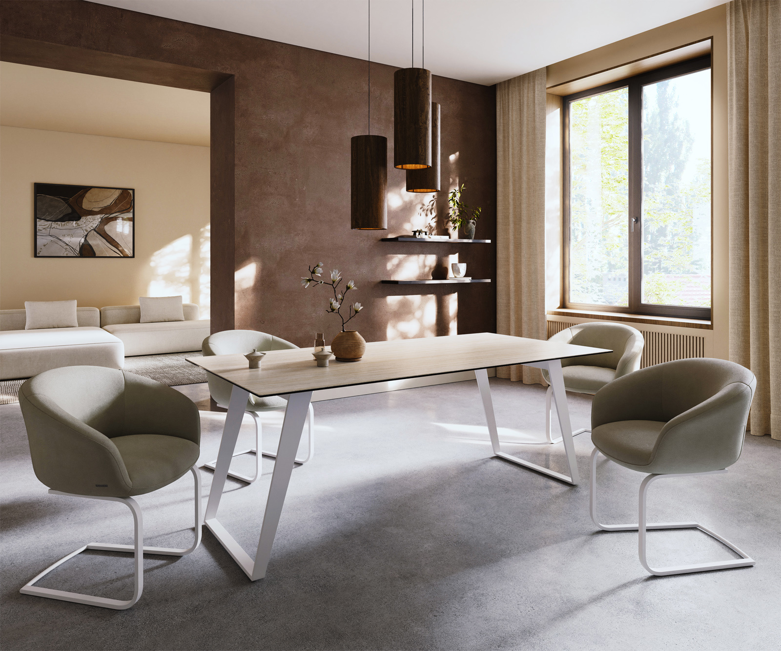 Jedálenský stôl Edge 200x100 keramika Laminam® Travertino Bianco krémovo biela kovová šikmá biela - Image 7