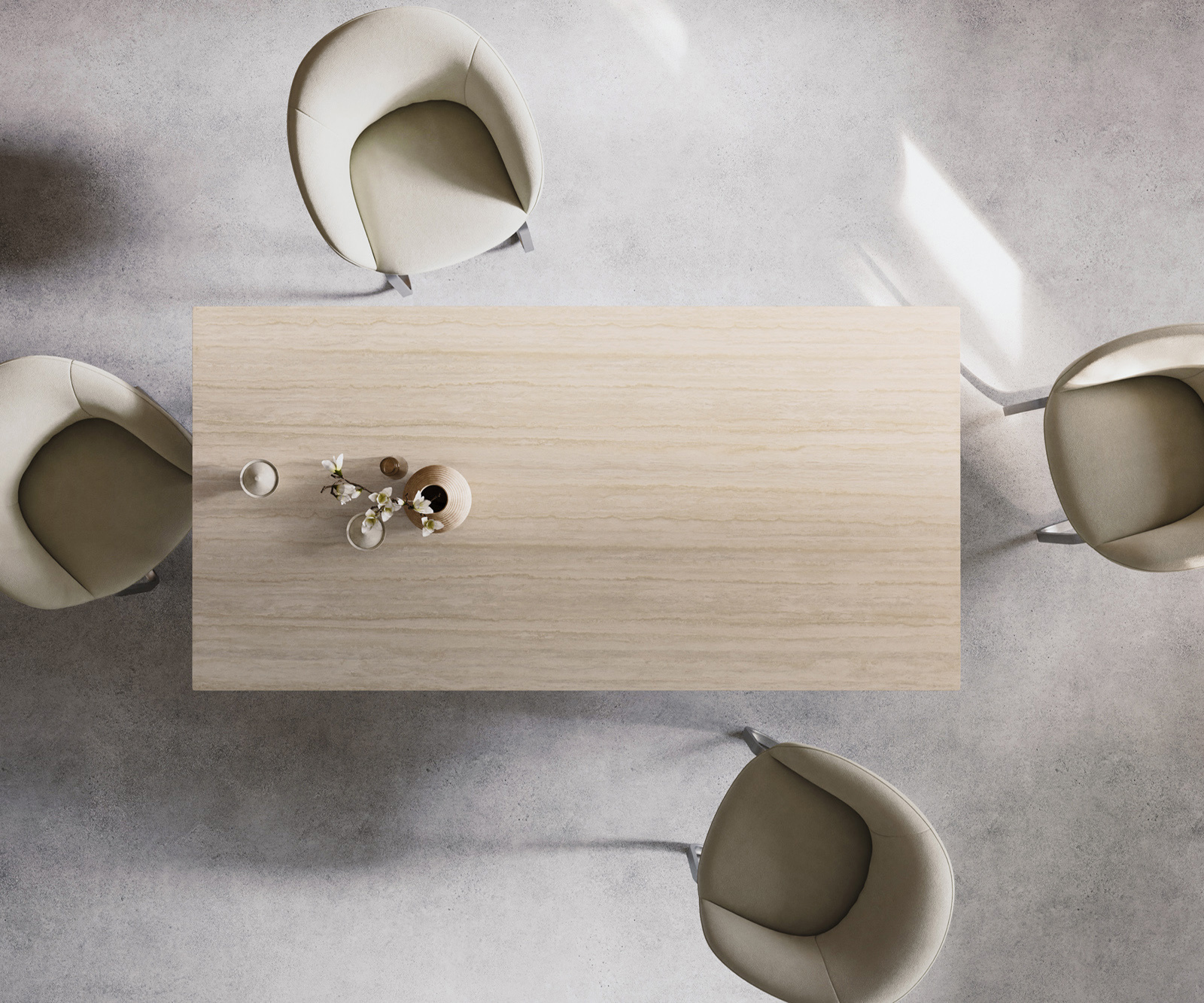 Jedálenský stôl Edge 200x100 keramika Laminam® Travertino Bianco krémovo biela nerezová oceľ úzky - Image 6