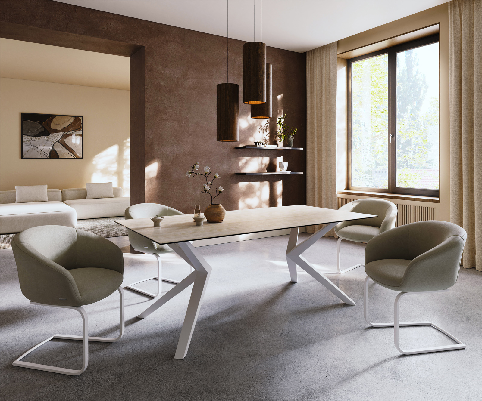 Jedálenský stôl Edge 200x100 keramika Laminam® Travertino Bianco bielo-krémová Zenthara hranatý kov biela - Image 7