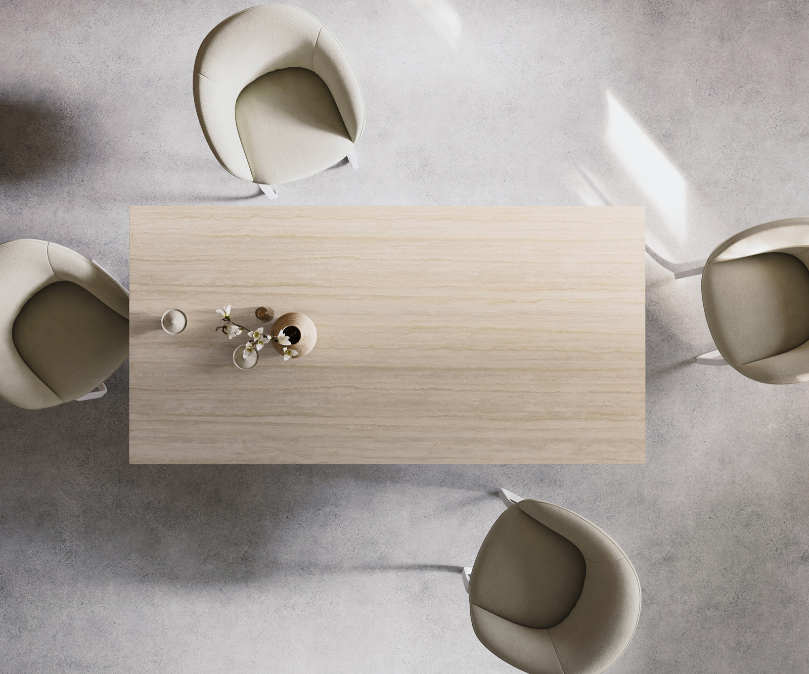 Jedálenský stôl Edge 200x100 keramika Laminam® Travertino Bianco bielo-krémová Zenthara hranatý kov biela - Image 6