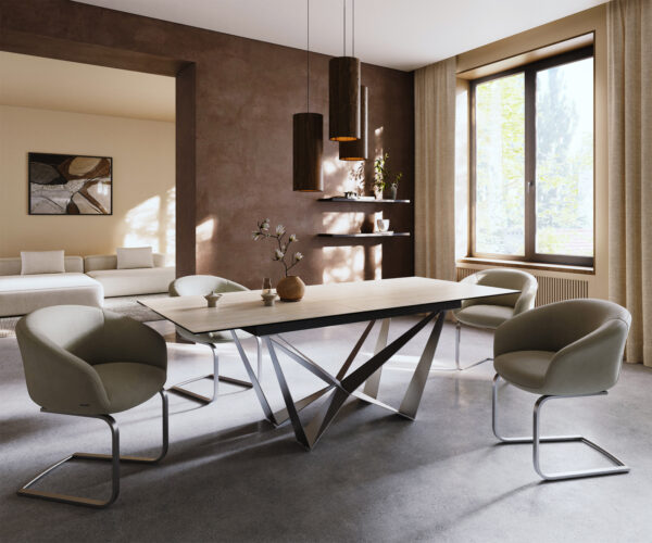 Jedálenský stôl Edge 180-220x100 keramika Laminam® Travertino Bianco bielo-krémová Spider plochá oceľ nerezová oceľ rozkladací - Image 7