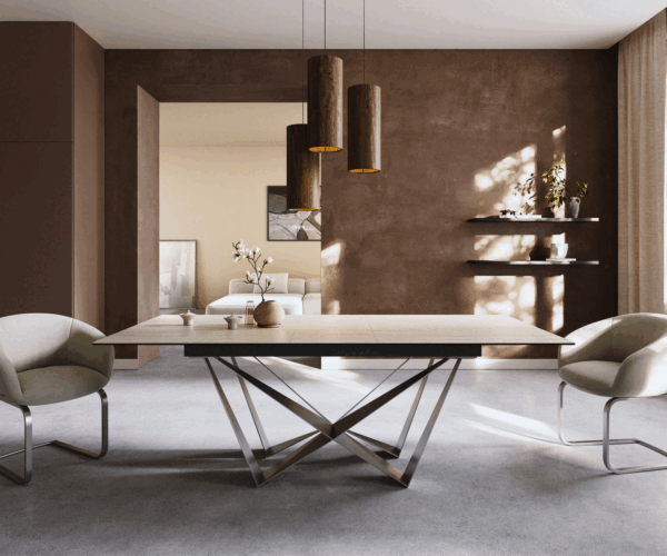 Jedálenský stôl Edge 180-220x100 keramika Laminam® Travertino Bianco bielo-krémová Spider plochá oceľ nerezová oceľ rozkladací - Image 2