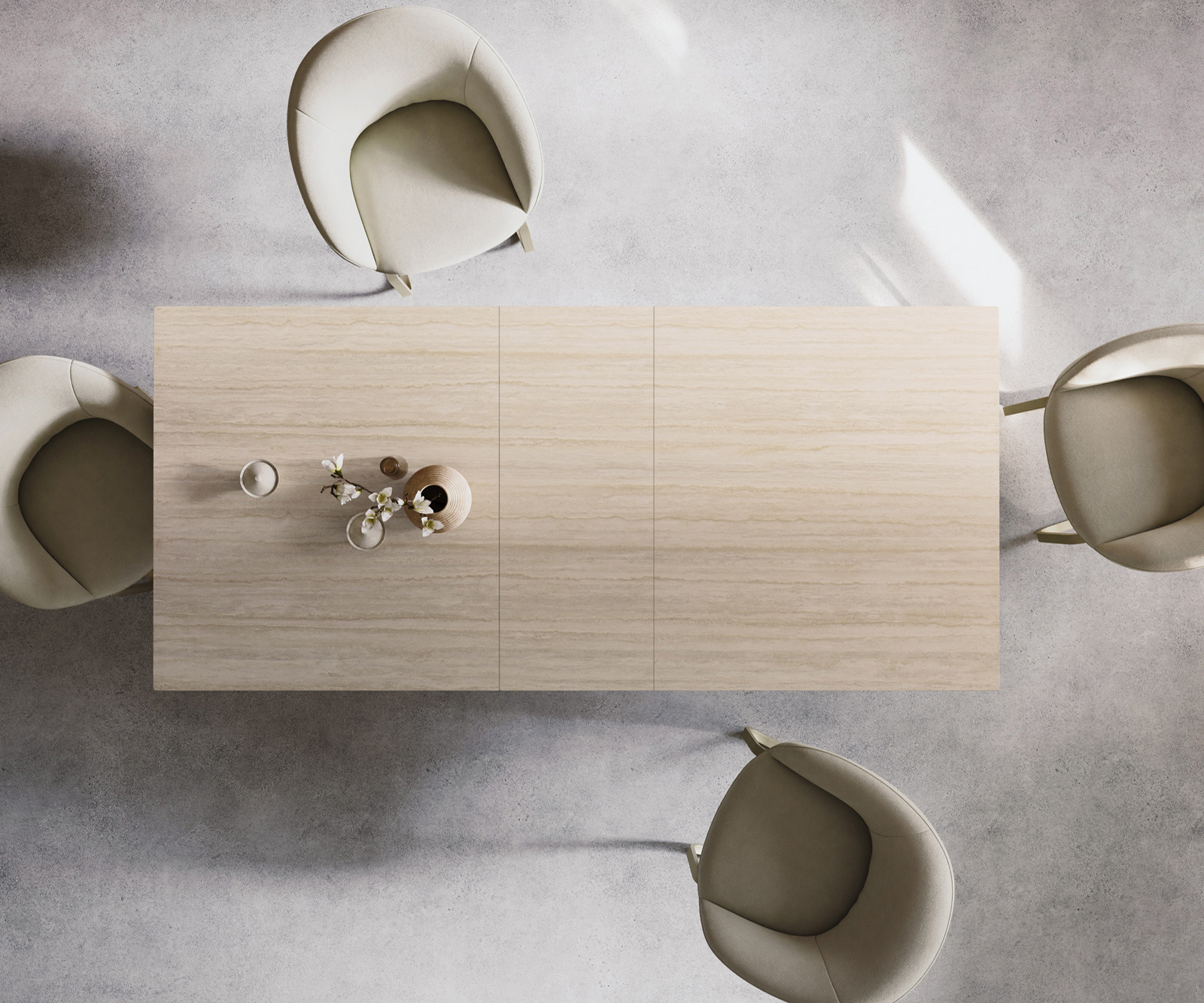 Jedálenský stôl Edge 180-220x100 keramika Laminam® Travertino Bianco bielo-krémová podstava v tvare W titánová farba rozkladací - Image 6