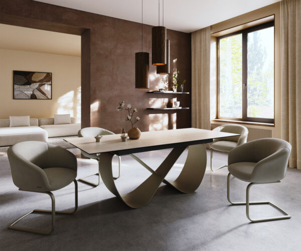 Jedálenský stôl Edge 180-220x100 keramika Laminam® Travertino Bianco krémovo biela Infinity kov titánová farba rozkladací - Image 7