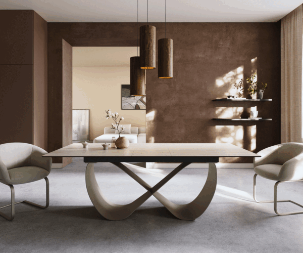 Jedálenský stôl Edge 180-220x100 keramika Laminam® Travertino Bianco krémovo biela Infinity kov titánová farba rozkladací - Image 2