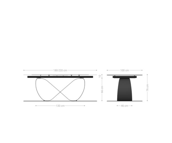 Jedálenský stôl Edge 180-220x100 keramika Laminam® Travertino Bianco krémovo biela Infinity kov titánová farba rozkladací - Image 8