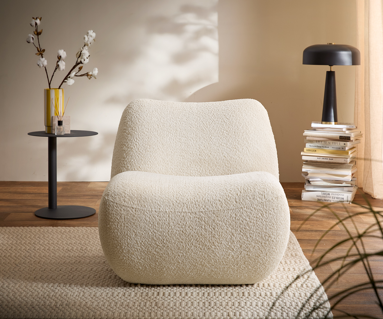 Lounge kreslo Zena 75x85 cm bouclé biela - Image 2