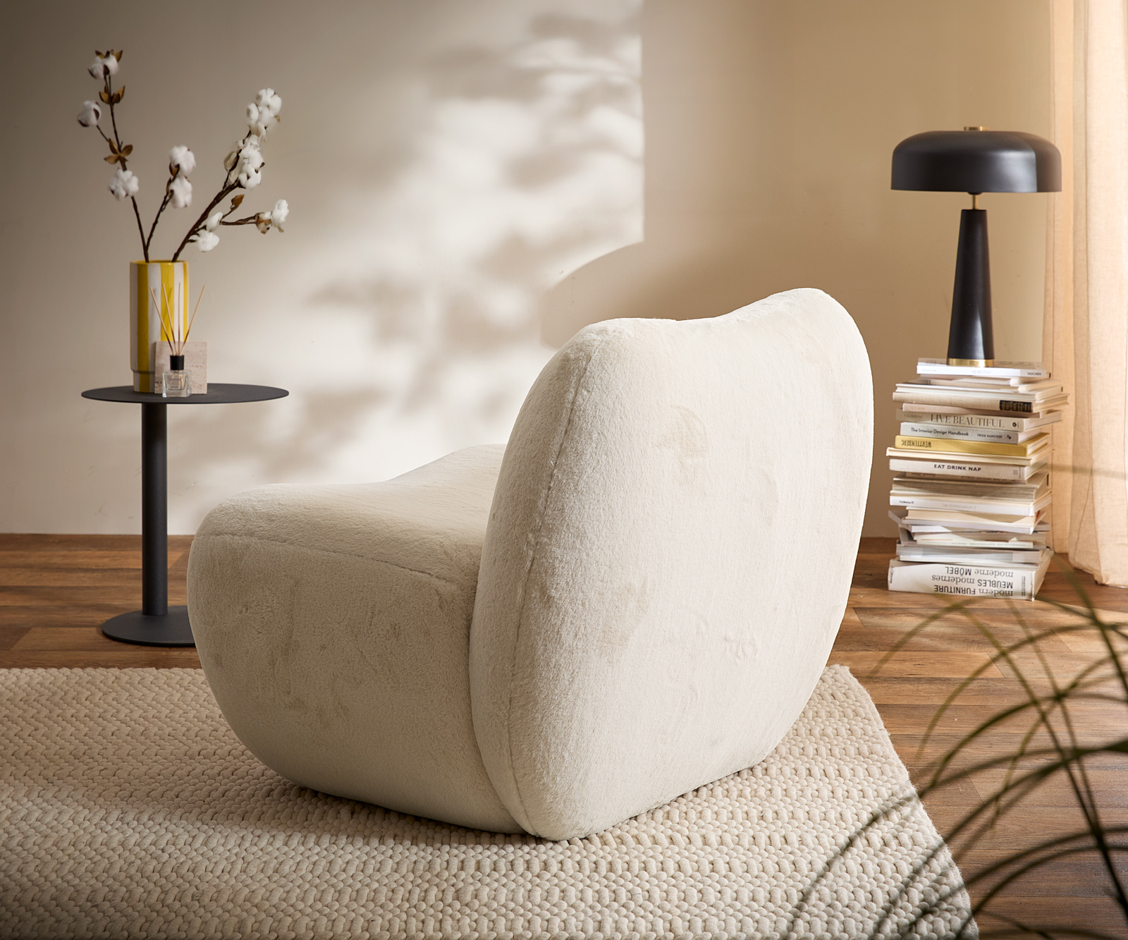 Lounge kreslo Zena 75x85 cm plyšový manšester krémovo biela - Image 5