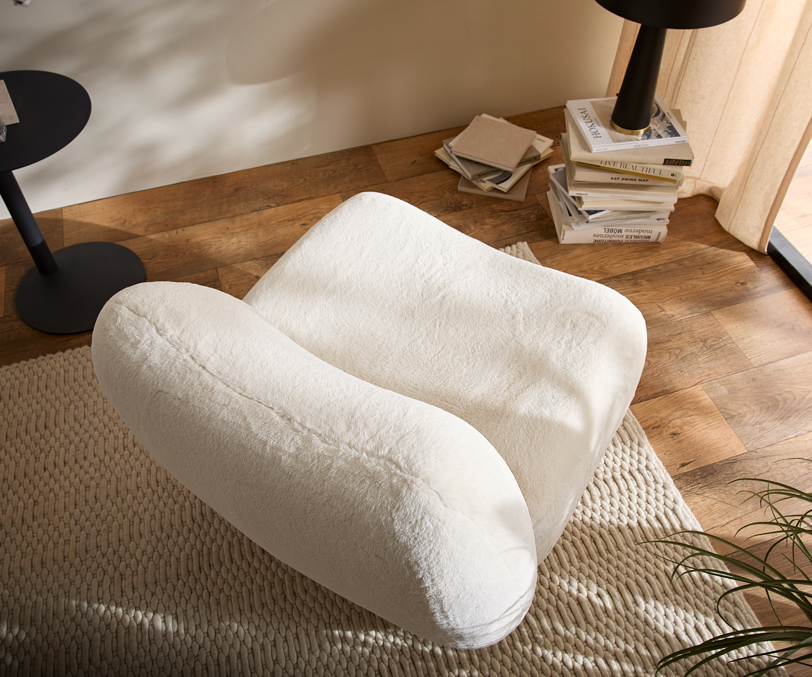 Lounge kreslo Zena 75x85 cm plyšový manšester krémovo biela - Image 4