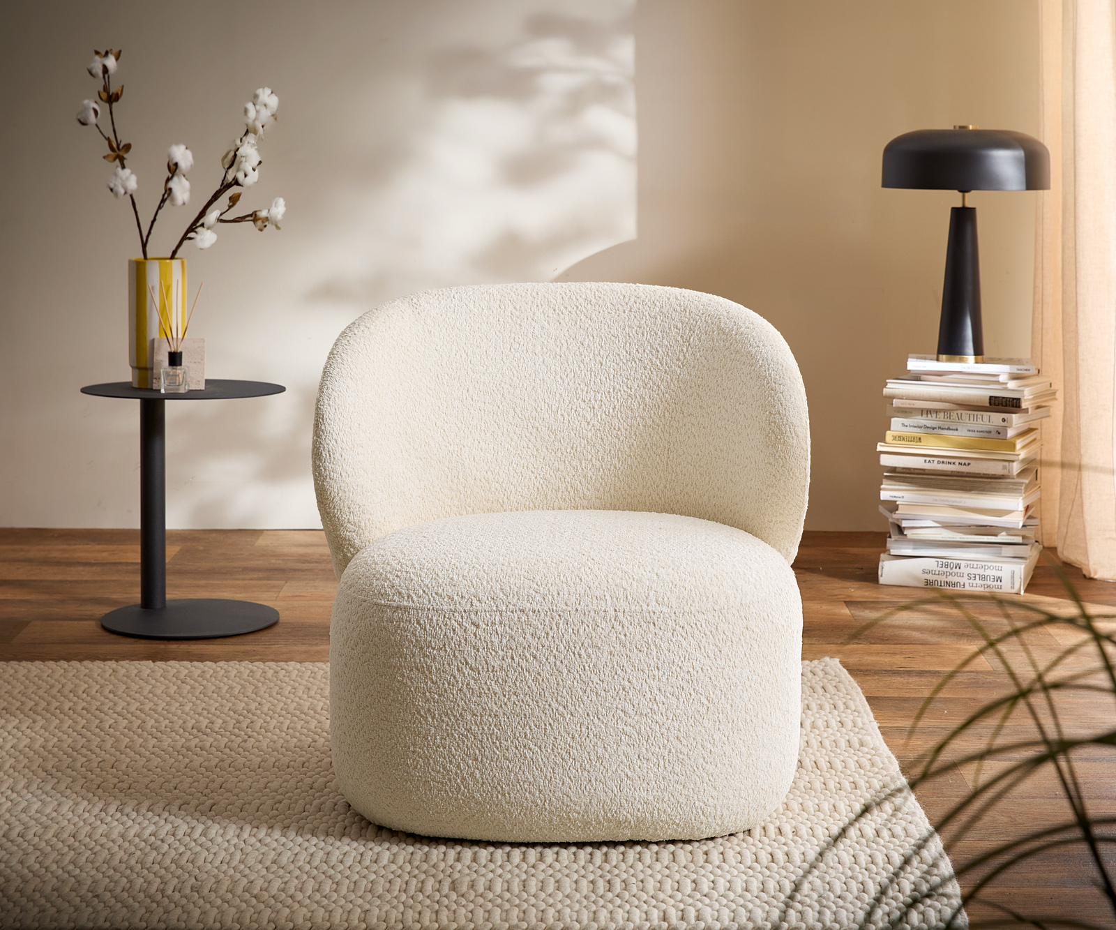 Lounge kreslo Pulo 80x80 cm bouclé biela - Image 2