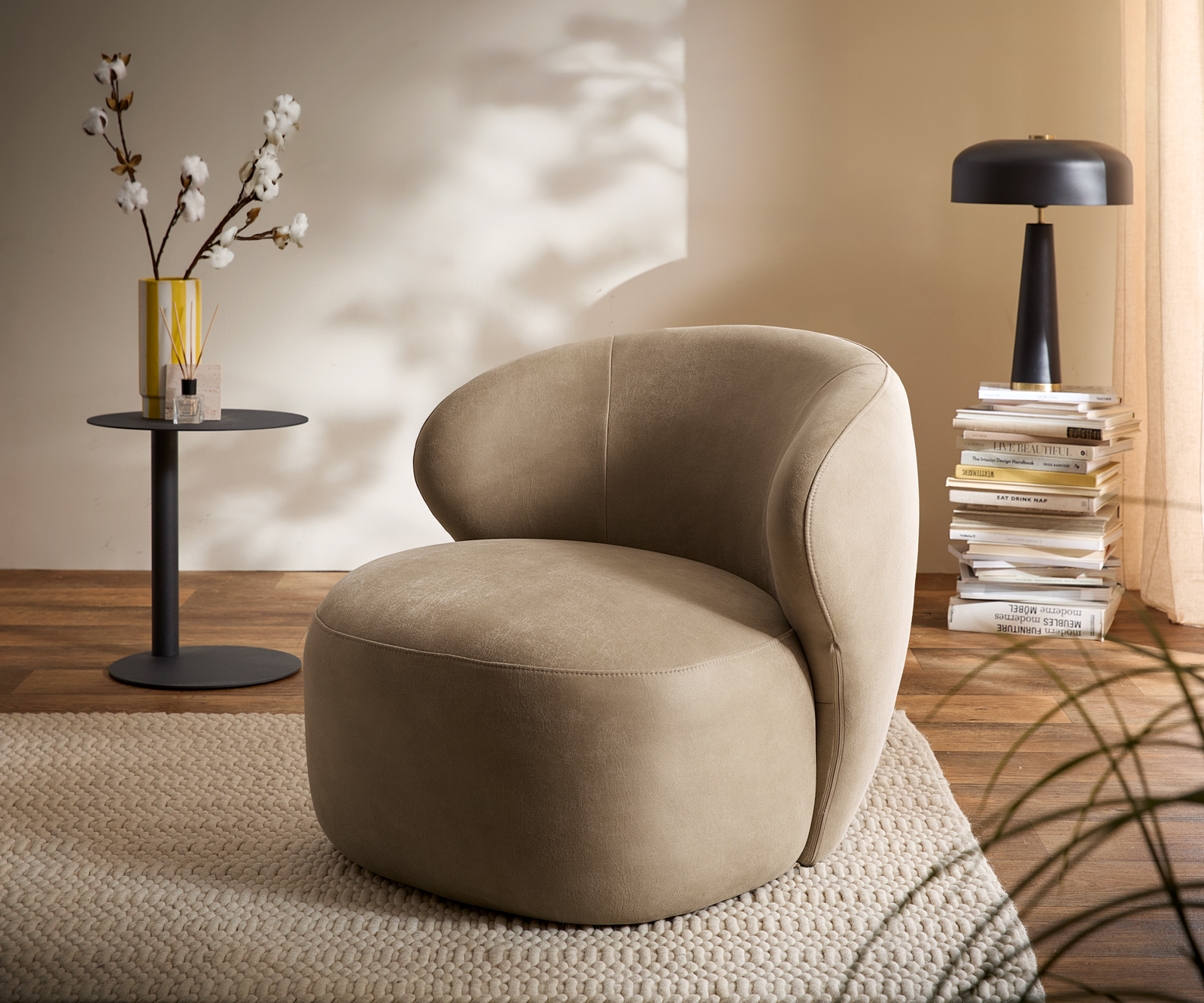 Lounge kreslo Pulo 80x80 cm mikrovlákno béžová vintage
