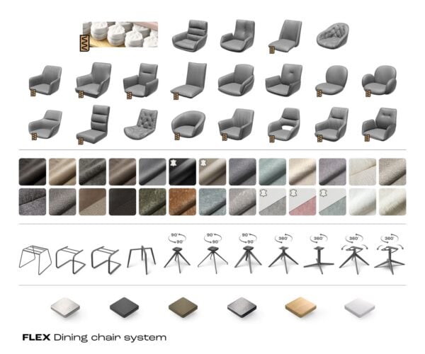 Otočná jedálenská stolička Lelio-Flex mikrovlákno taupe vintage krížová podstava široká grafitová 360° otočná hojdacia funkcia vrecková pružina - Image 6