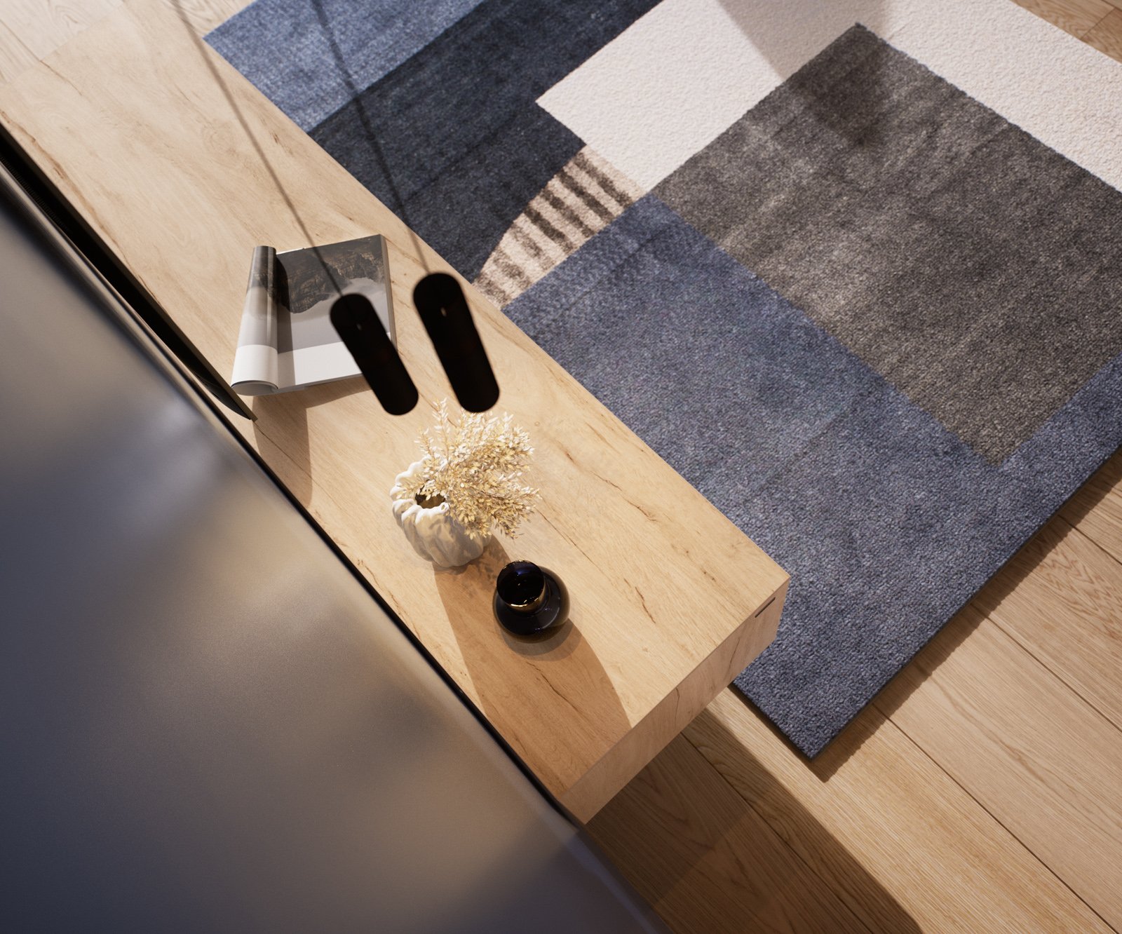 TV stolík Cuor 180 cm keramika Laminam® sabbia v dubovej farbe 1 výklopné dvierka 2 zásuvky závesné - Image 6