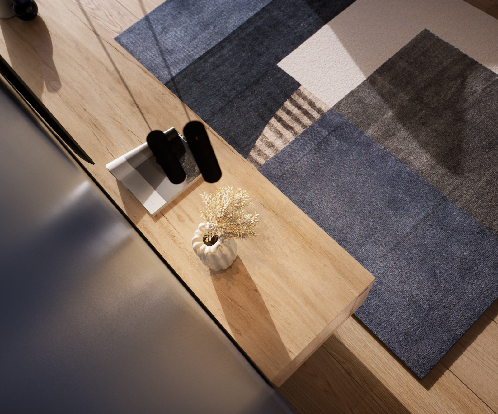 TV stolík Cuor 220 cm keramika Laminam® Sabbia v dubovej farbe 1 výklopné dvierka 2 zásuvky podstava závesná akrylové sklo - Image 6