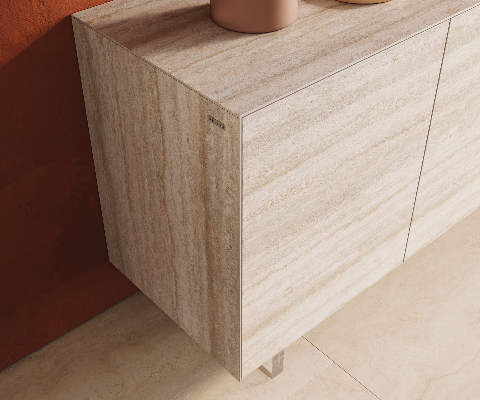 Komoda Cuor 150 cm keramika Laminam® Travertino Bianco krémovo biela 3 dvierka podstava závesná akrylové sklo - Image 6