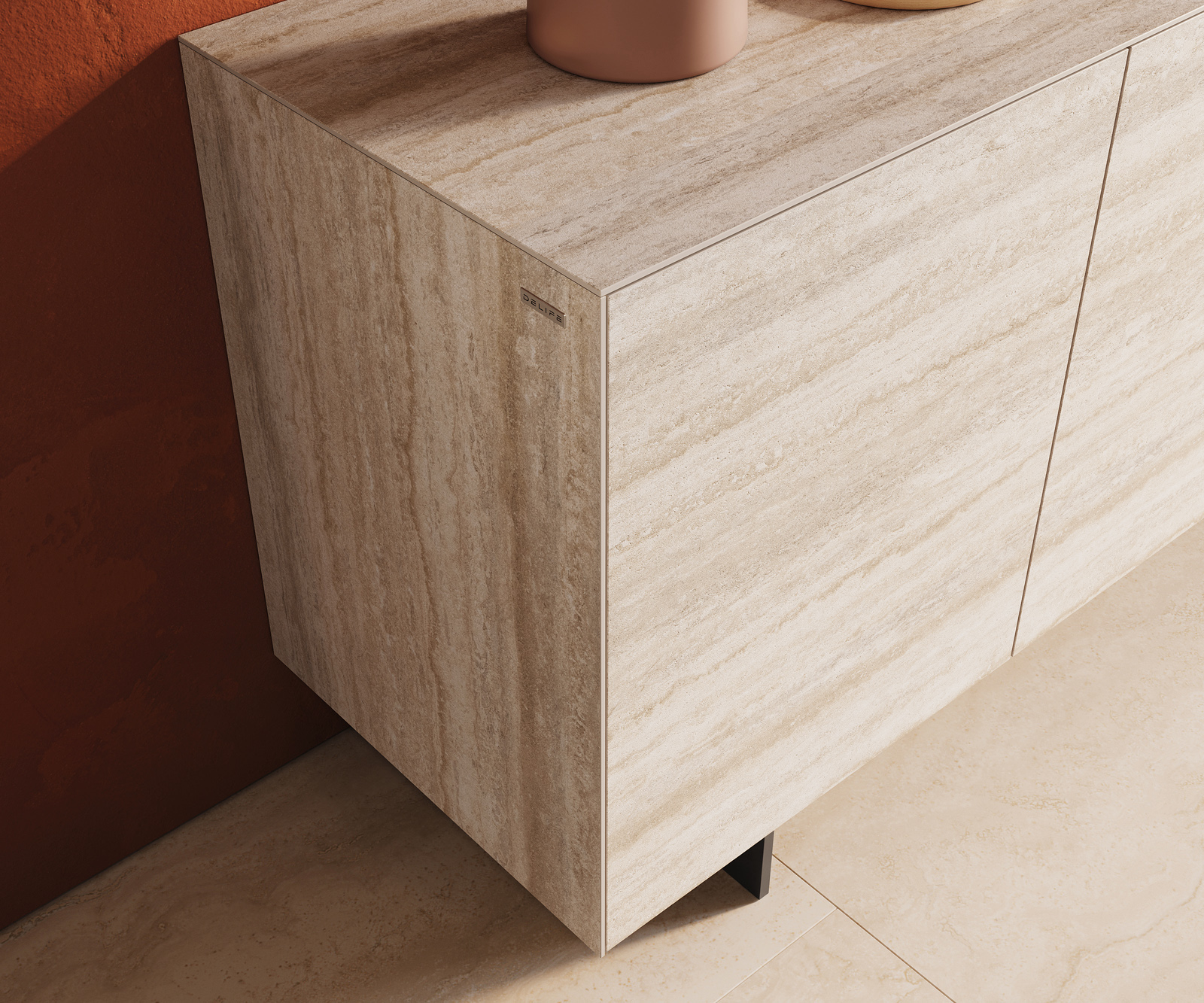 Komoda Cuor 150 cm keramika Laminam® Travertino Bianco krémovo biela 3 dvierka podstava závesná kov čierna - Image 6