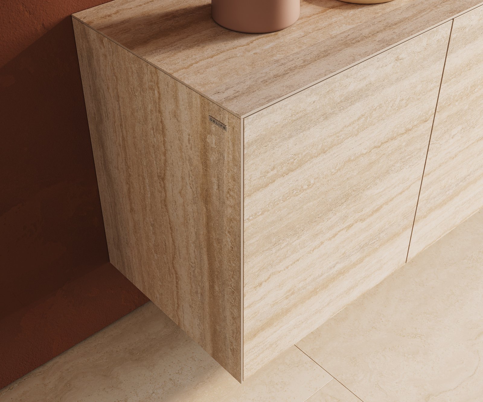 Komoda Cuor 150 cm keramika Laminam® Travertino Bianco krémovo biela 3 dvierka závesná - Image 6