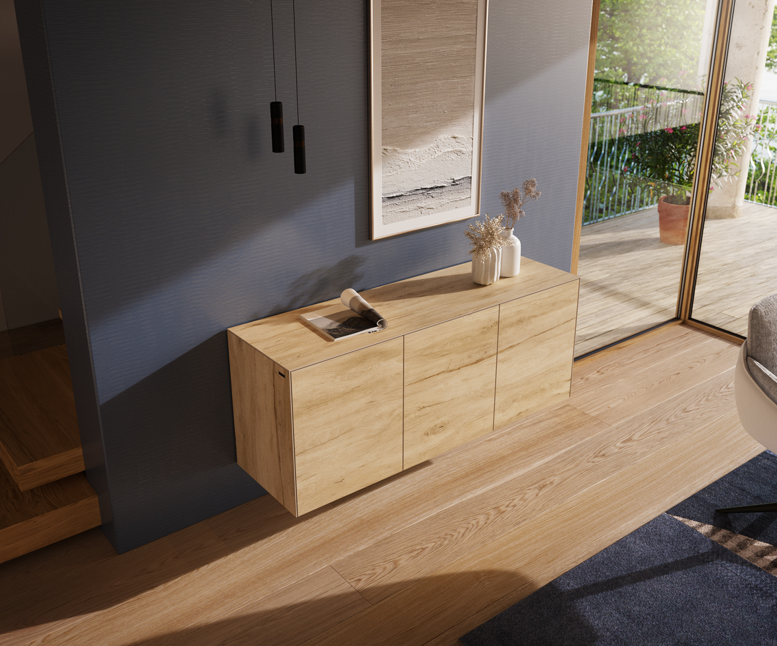 Komoda Cuor 150 cm keramika Laminam® sabbia v dubovej farbe 3 dvierka závesná - Image 4