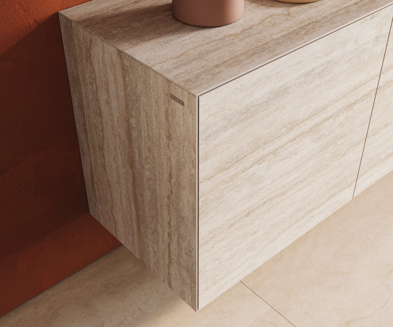 Komoda Cuor 180 cm keramika Laminam® Travertino Bianco krémovo biela 2 dvierka 3 zásuvky závesná - Image 6