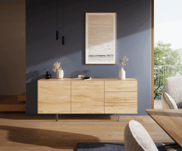 Komoda Cuor 180 cm keramika Laminam® Sabbia dubová farba 2 dvierka 3 zásuvky podstava závesná akrylové sklo - Image 2