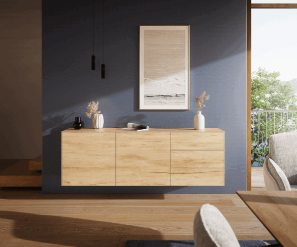 Komoda Cuor 180 cm keramika Laminam® Sabbia dubová farba 2 dvierka 3 zásuvky závesná - Image 2