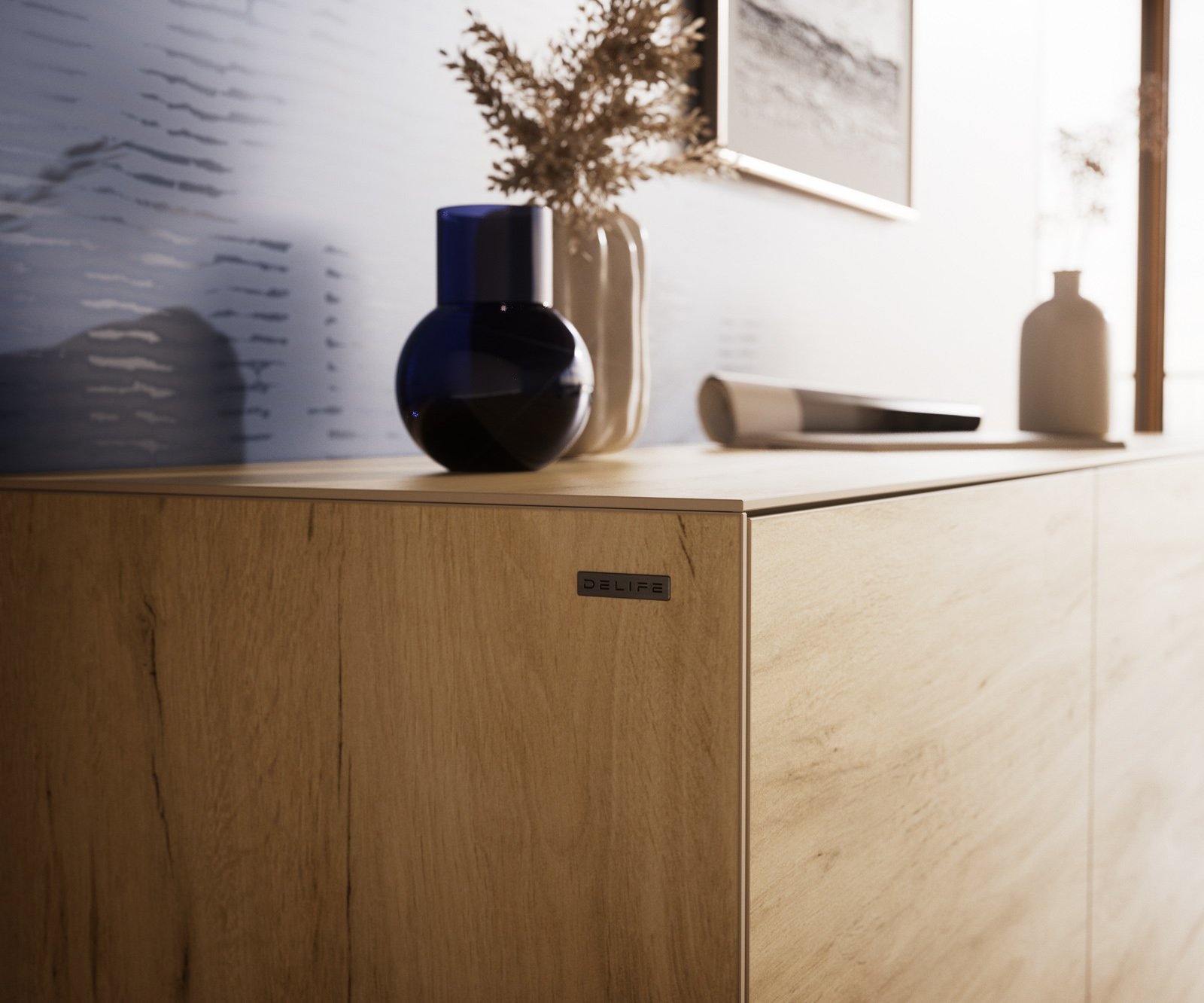 Komoda Cuor 180 cm keramika Laminam® Sabbia dubová farba 2 dvierka 3 zásuvky závesná - Image 7