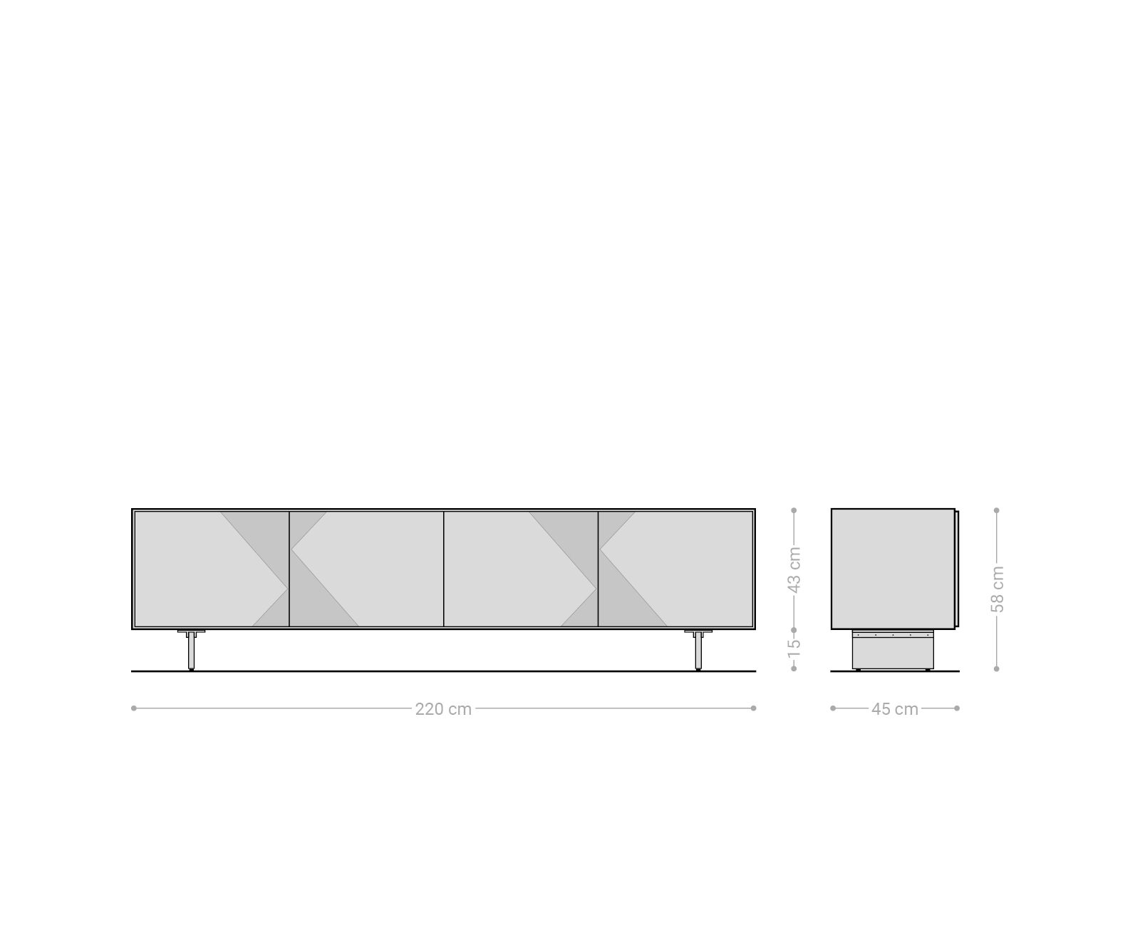 TV stolík Tereos 220 cm jaseň tmavohnedá 3D efekt 4 dvierka podstava závesná akrylové sklo - Image 7