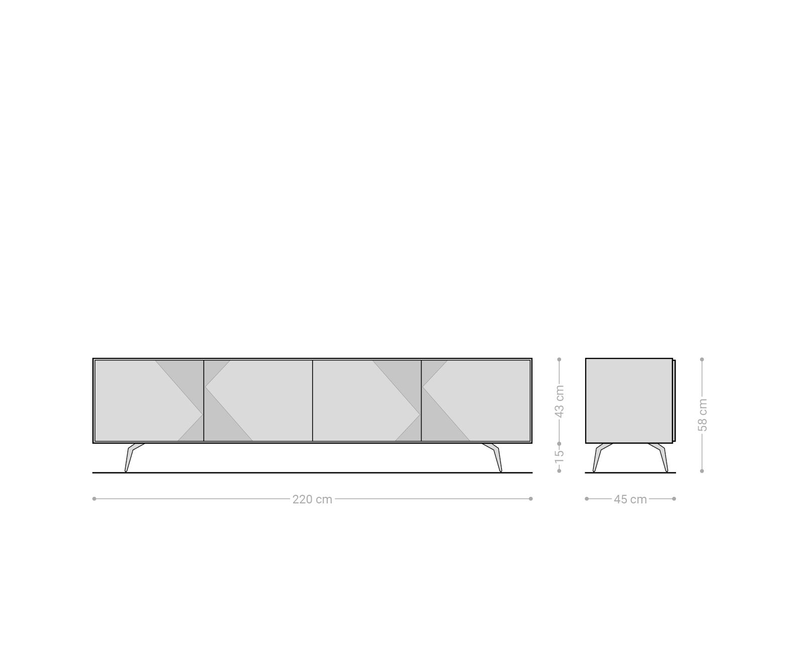 TV stolík Tereos 220 cm jaseň tmavohnedá 3D efekt 4 dvierka podstava v tvare L kov čierna - Image 7