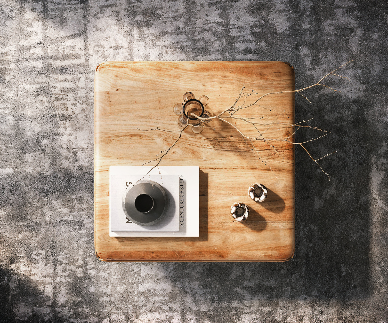 Konferenčný stolík Shavani 90x90 cm akácia prírodná 2 dvierka podstava v tvare L nerezová oceľ strieborná - Image 4