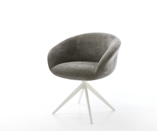 Jedálenská stolička Vinka-Flex s opierkami bouclé mäkký tmavobéžová krížová podstava široká biela 360° otočný hojdacia funkcia vrecková pružina