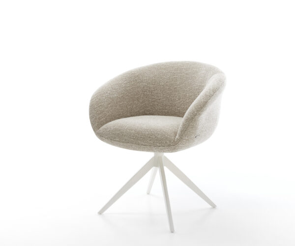 Jedálenská stolička Vinka-Flex s opierkami tkanina mäkká béžová krížová podstava široká biela 360° otočná hojdacia funkcia vrecková pružina