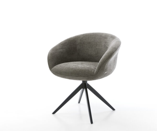 Jedálenská stolička Vinka-Flex s opierkami bouclé mäkký tmavobéžová krížová podstava široká čierna 360° otočná hojdacia funkcia vrecková pružina