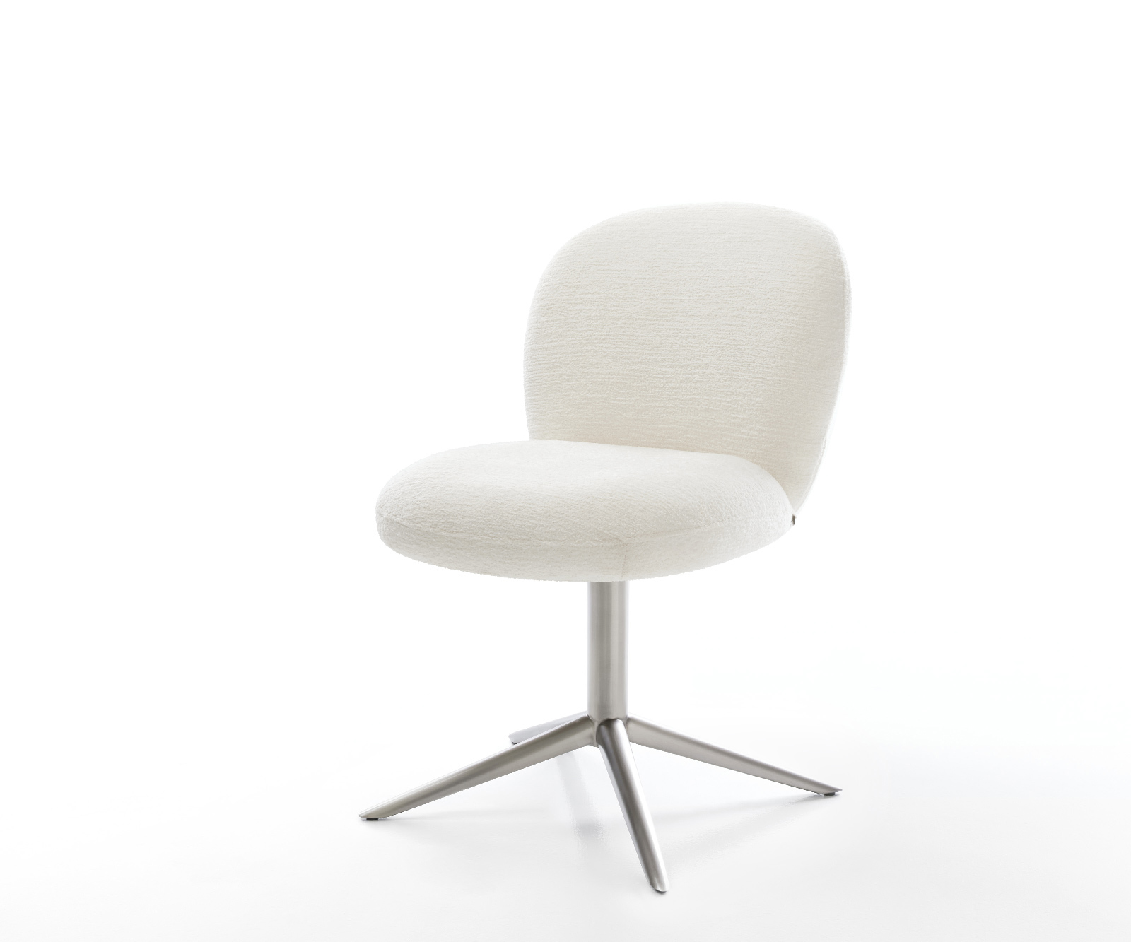 Jedálenská stolička Nube-Flex bouclé mäkký béžová krížová podstava nerezová oceľ 360° otočný hojdacia funkcia vrecková pružina