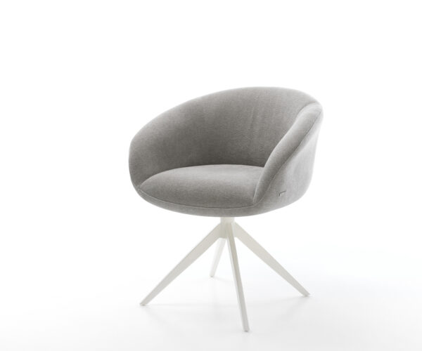 Jedálenská stolička Vinka-Flex s opierkami texturovaná látka mäkká sivá krížová podstava široká biela 360° otočná hojdacia funkcia vrecková pružina