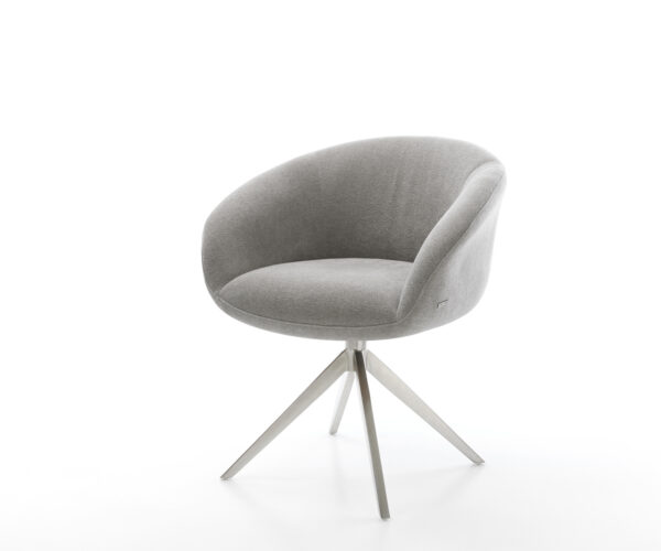 Jedálenská stolička Vinka-Flex s opierkami texturovaná látka mäkká sivá krížová podstava široká nerezová oceľ otočný 360° hojdacia funkcia vrecková pružina