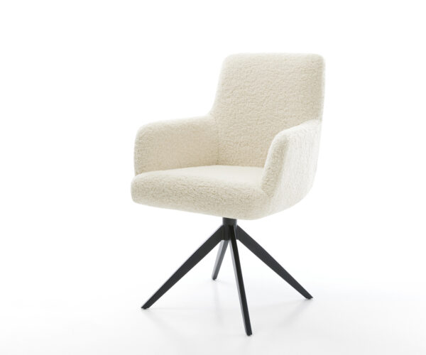 Jedálenská stolička Heira-Flex s opierkami teddy látka béžová krížová podstava široká čierna 360° otočný hojdacia funkcia vrecková pružina